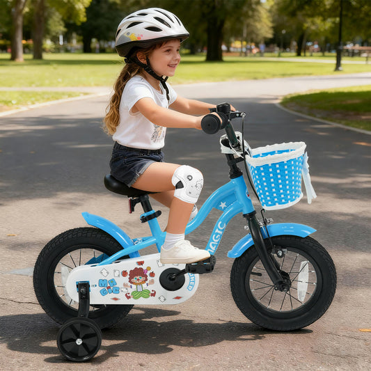 12/14/16 Inch Kids Bike with Training Wheels and Basket Navy Color-12