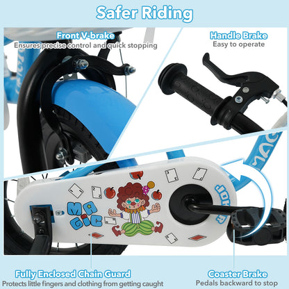 12/14/16 Inch Kids Bike with Training Wheels and Basket Navy Color-12