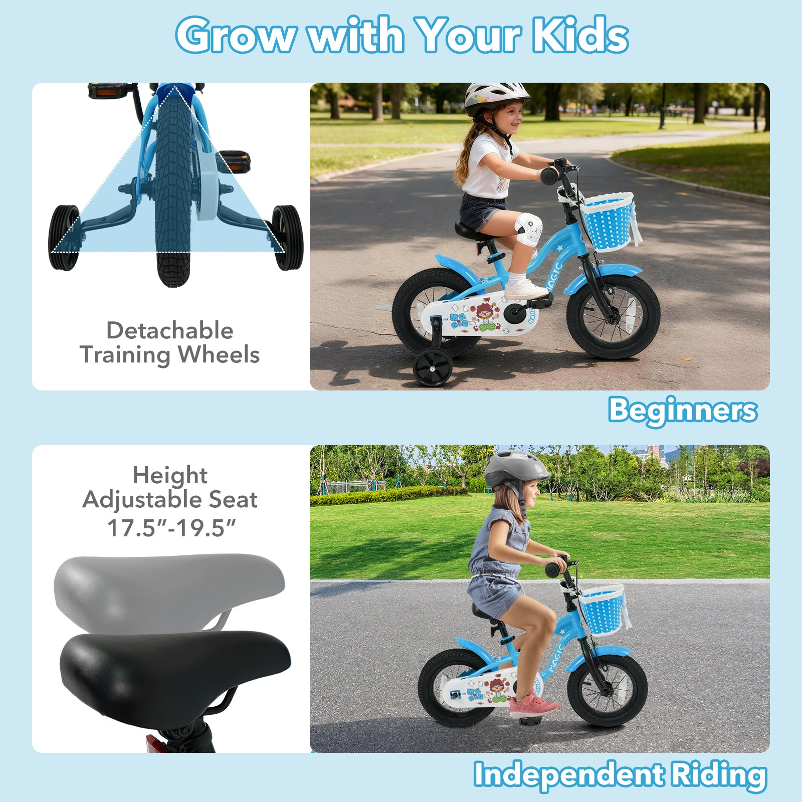 12/14/16 Inch Kids Bike with Training Wheels and Basket Navy Color-12