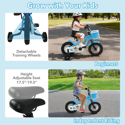 12/14/16 Inch Kids Bike with Training Wheels and Basket Navy Color-12