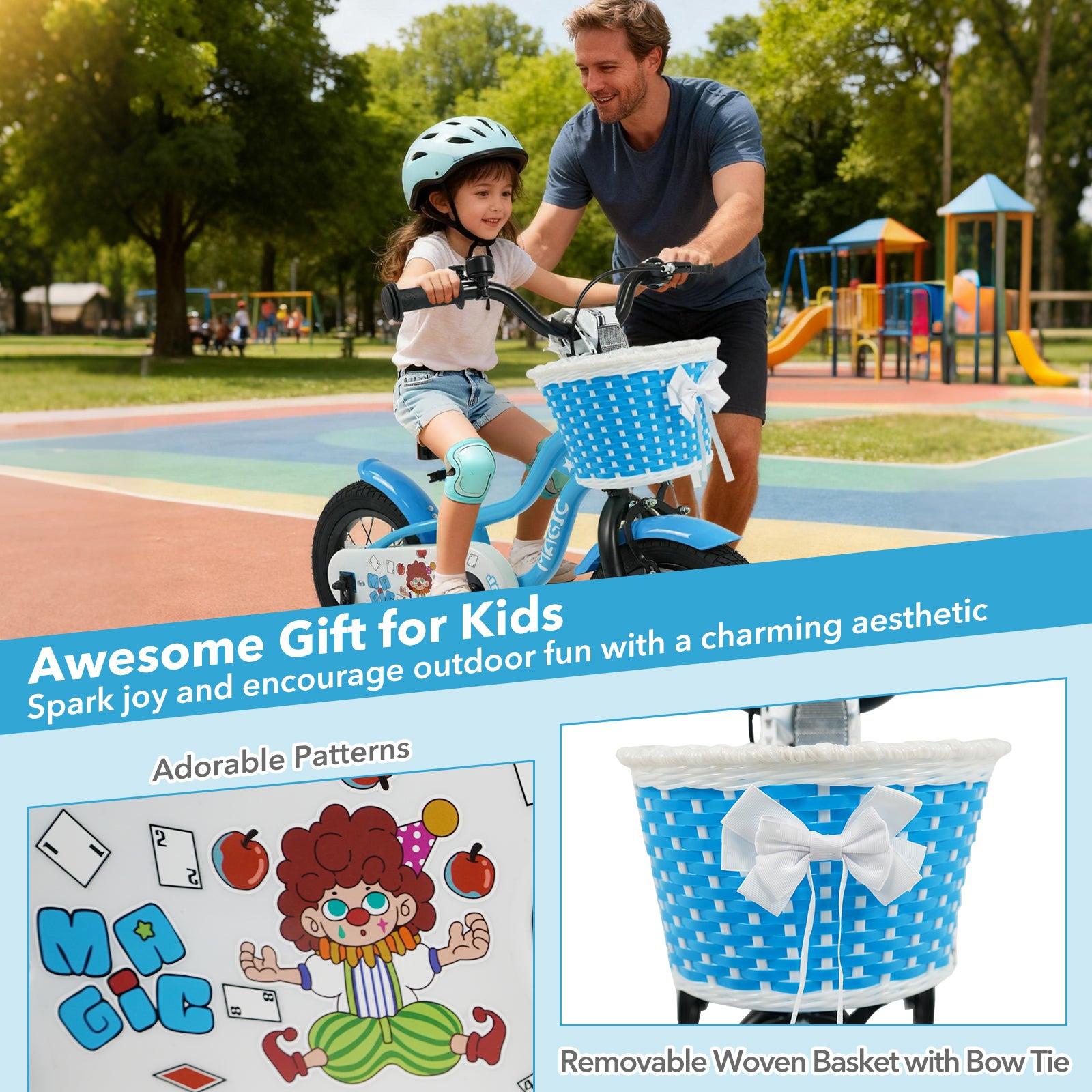 12/14/16 Inch Kids Bike with Training Wheels and Basket Navy Color-12