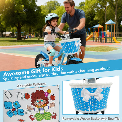 12/14/16 Inch Kids Bike with Training Wheels and Basket Navy Color-12