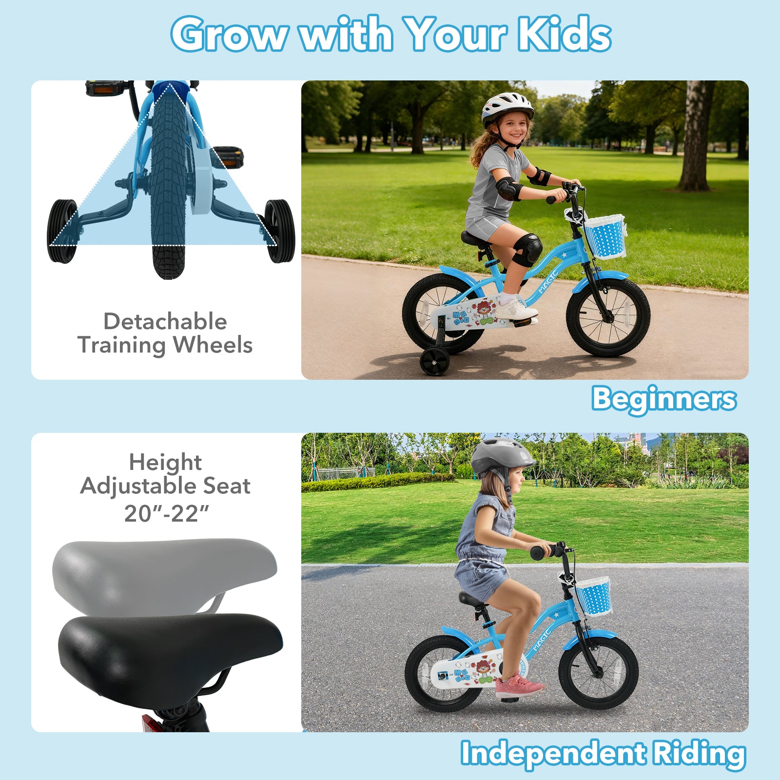 12/14/16 Inch Kids Bike with Training Wheels and Basket Navy Color-14