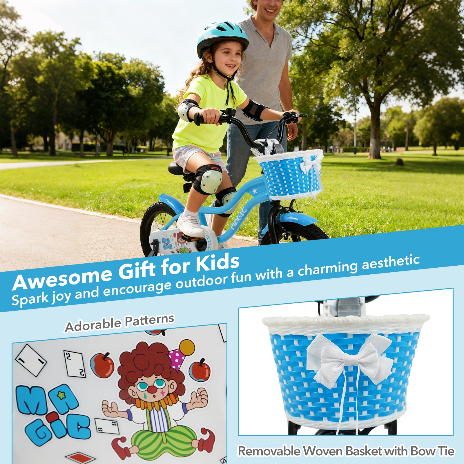 12/14/16 Inch Kids Bike with Training Wheels and Basket Navy Color-14
