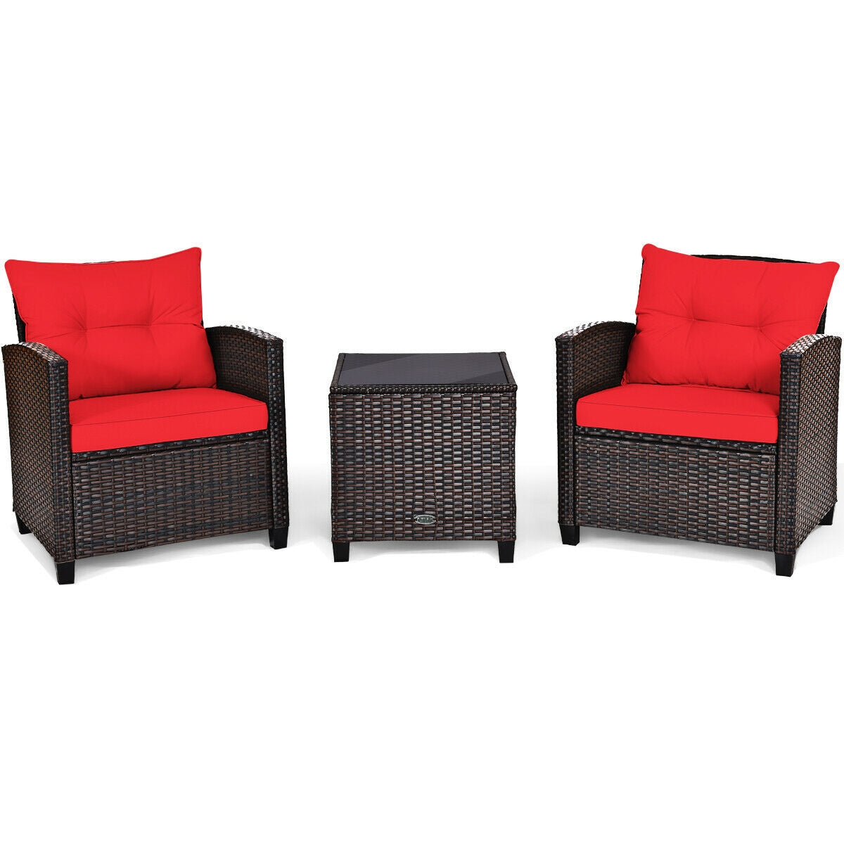 3 Pieces Rattan Patio Furniture Set with Washable Cushion-Beige & Turquoise - Red