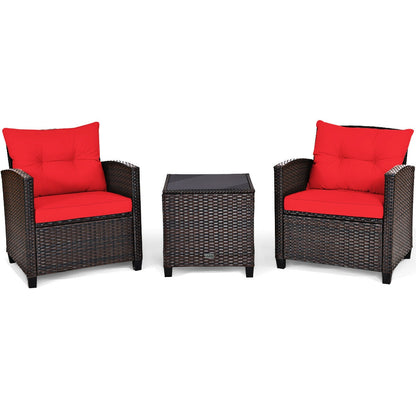 3 Pieces Rattan Patio Furniture Set with Washable Cushion-Beige & Turquoise - Red