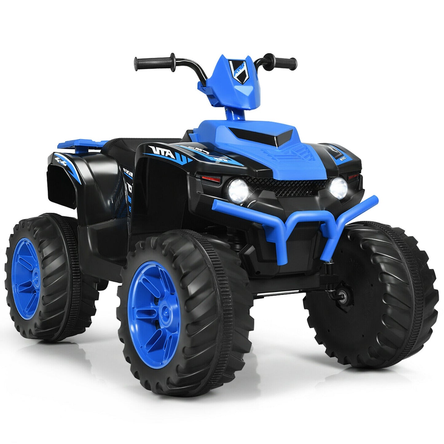 12V Kids Ride on ATV with LED Lights and Treaded Tires and LED lights-Orange - Navy