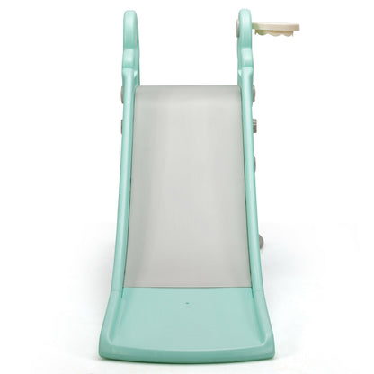 3-in-1 Kids Climber Slide Play Set with Basketball Hoop and Ball-Green