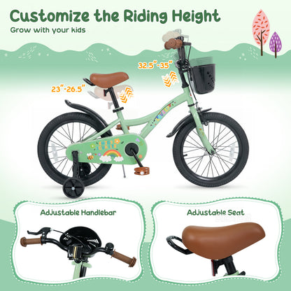Girls Bike 12 Inch with Training Wheels and Basket - Green
