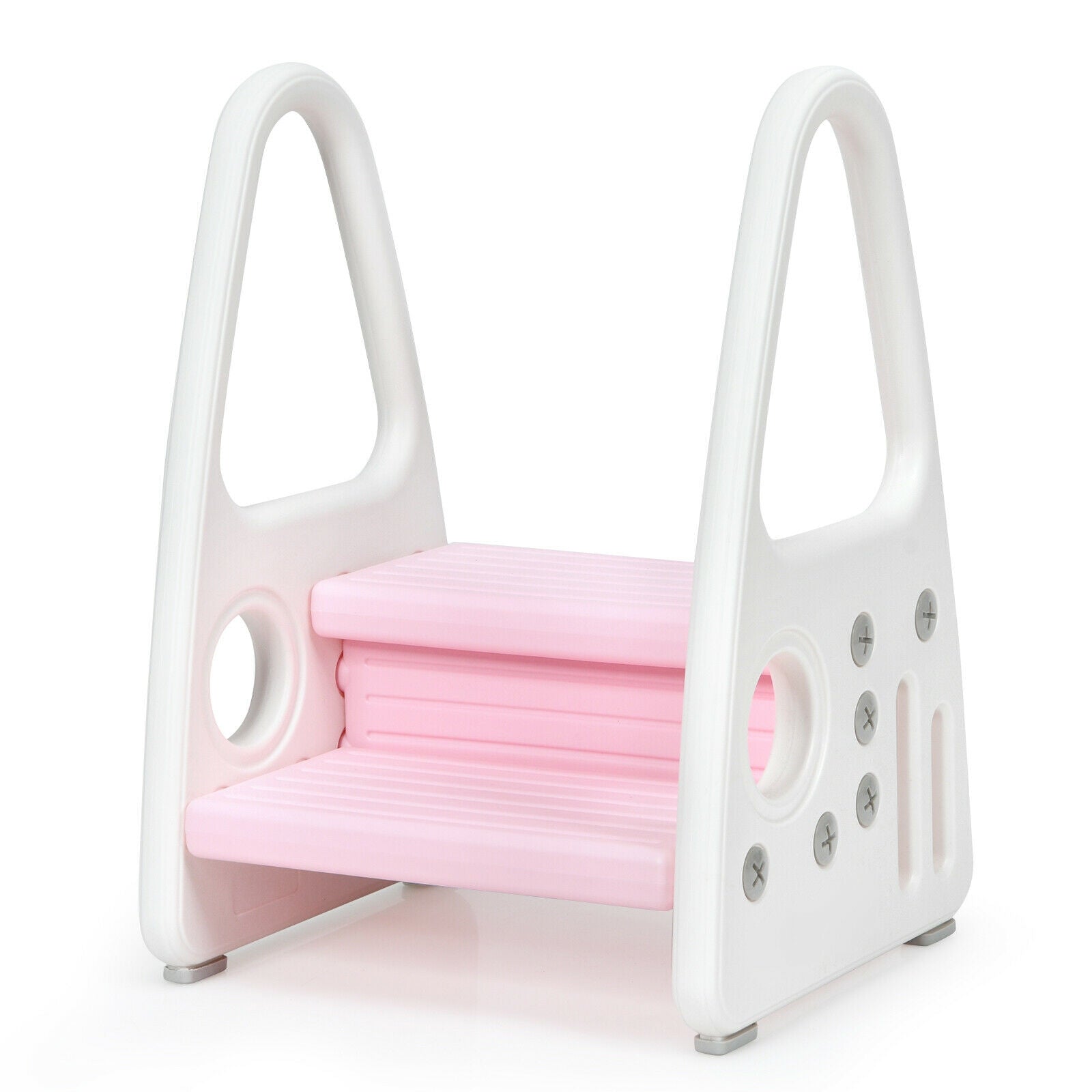 Kids Step Stool Learning Helper with Armrest for Kitchen Toilet Potty Training-Pink - Pink