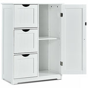 Bathroom Floor Cabinet Side Storage Cabinet with 3 Drawers and 1 Cupboard-White