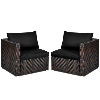 2 Pieces Patio Rattan Sectional Conversation Sofa Set-Beige