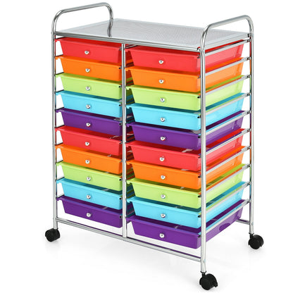 Multipurpose 20 Drawers Storage Rolling Cart Studio Organizer-Multicolor