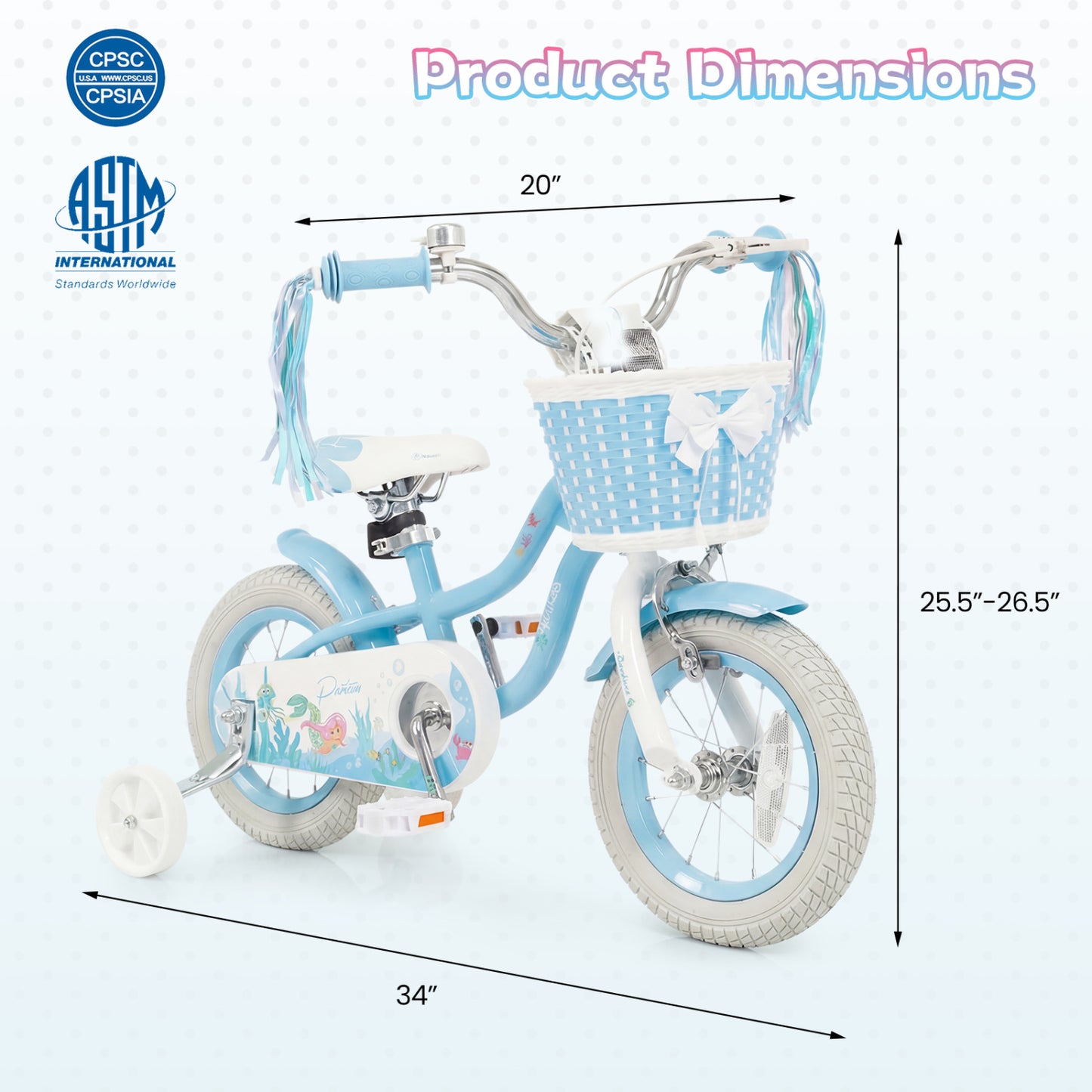 Kids Bike 12-20 Inch with Training Wheels & Basket