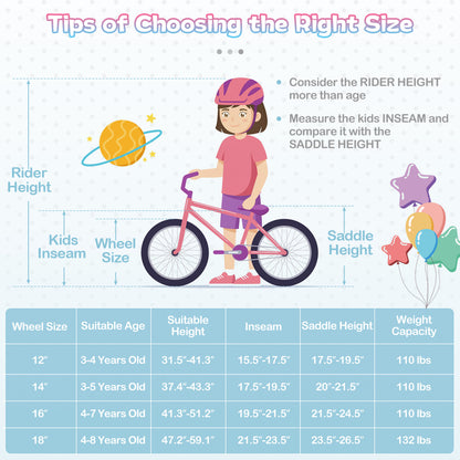 Kids Bike 12-20 Inch with Training Wheels & Basket