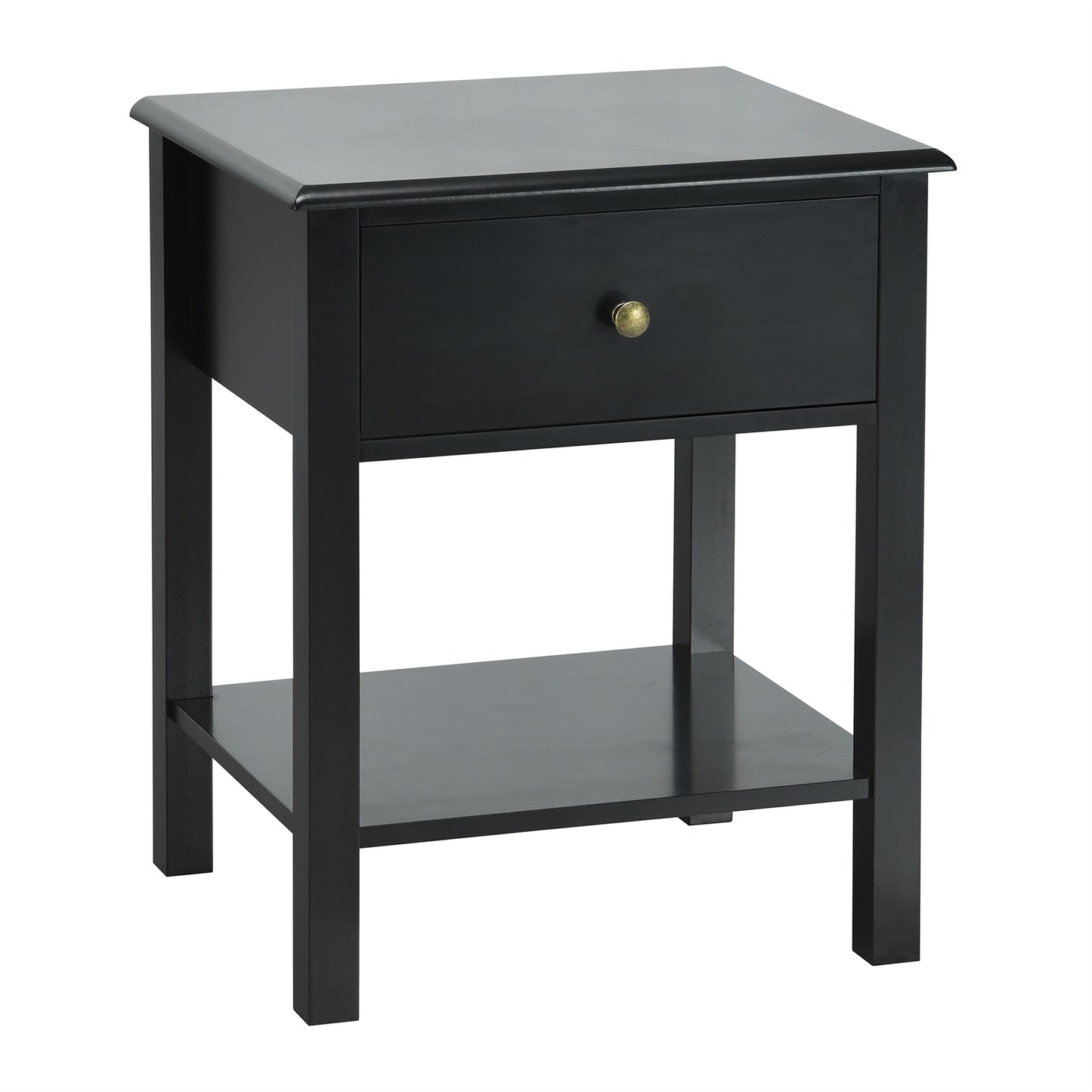 Nightstand End Table with Drawer and Shelf-Brown - Black