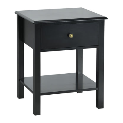 Nightstand End Table with Drawer and Shelf-Brown - Black