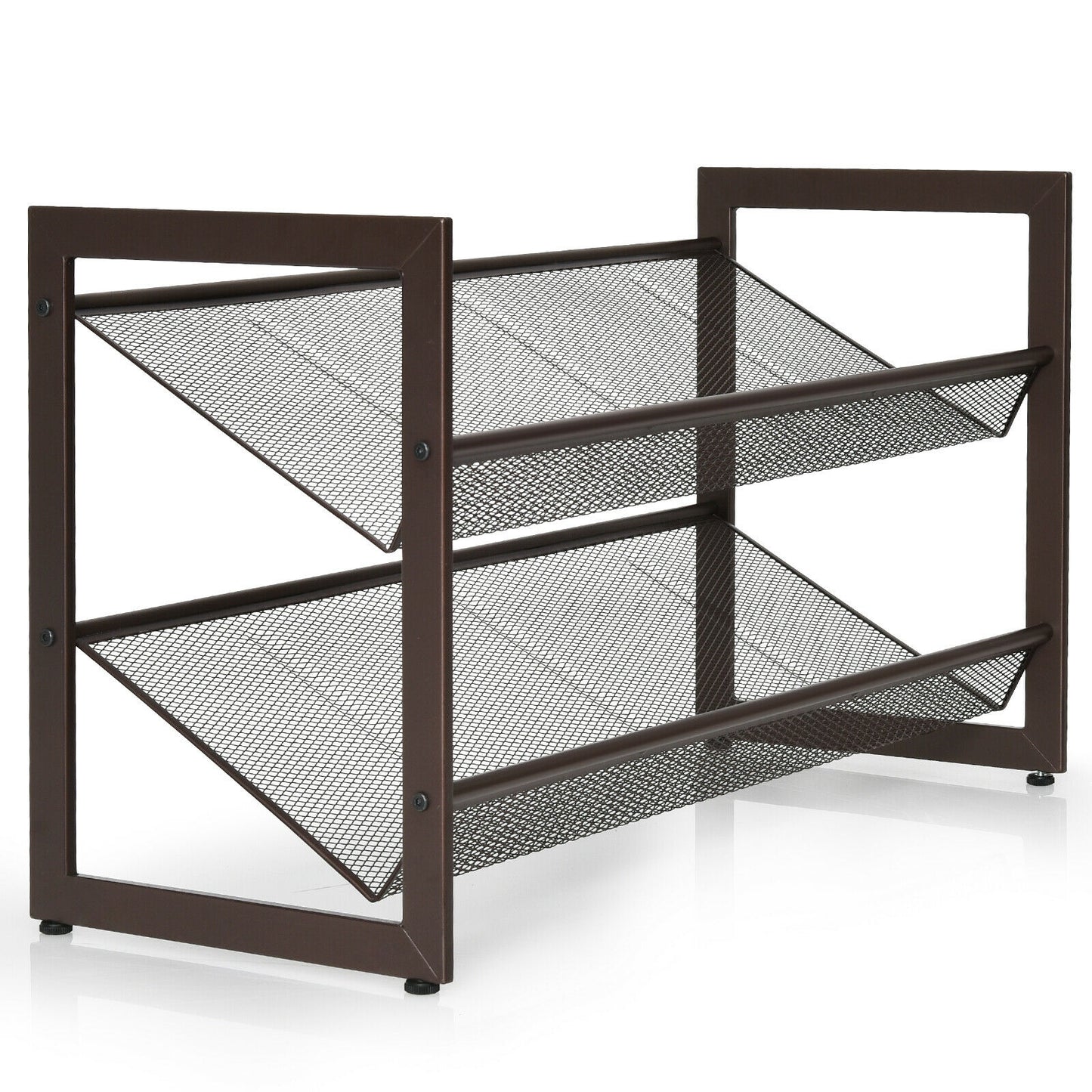 2/3/4 Tiers Flat and Slant Metal Shoe Rack for Entryway Hallway-2-Tier