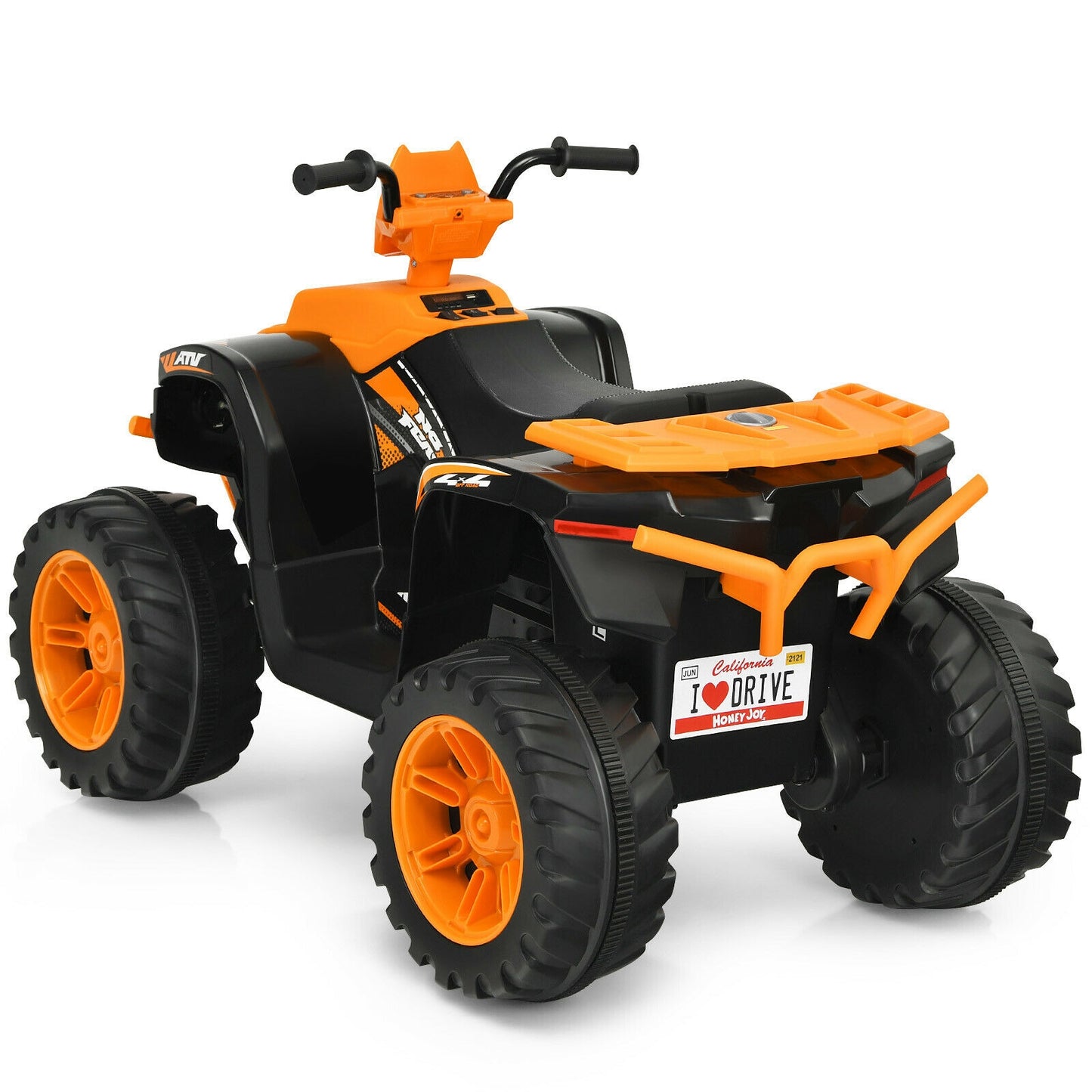12V Kids Ride on ATV with LED Lights and Treaded Tires and LED lights-Orange - Orange