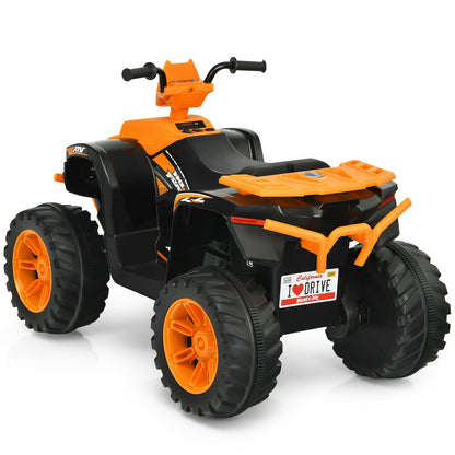 12V Kids Ride on ATV with LED Lights and Treaded Tires and LED lights-Orange - Orange