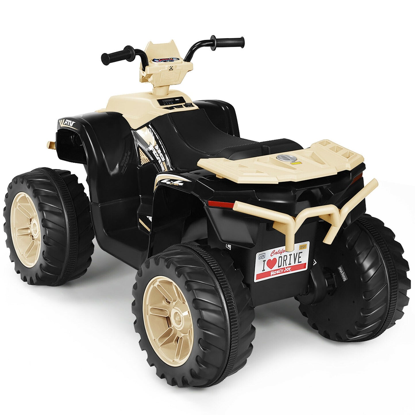 12V Kids Ride on ATV with LED Lights and Treaded Tires and LED lights-Orange - Yellow