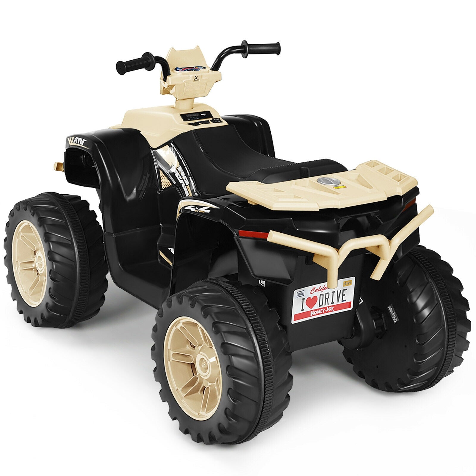 12V Kids Ride on ATV with LED Lights and Treaded Tires and LED lights-Orange - Yellow