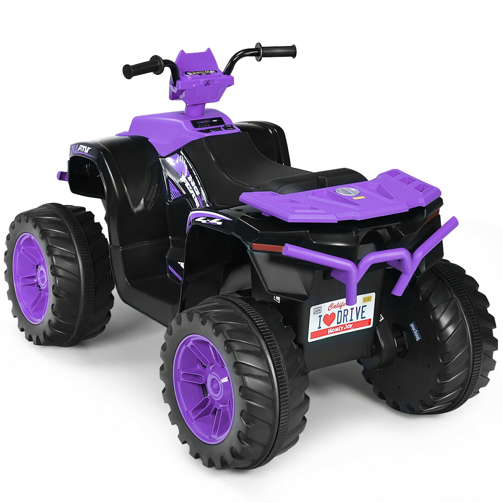 12V Kids Ride on ATV with LED Lights and Treaded Tires and LED lights-Orange - Purple