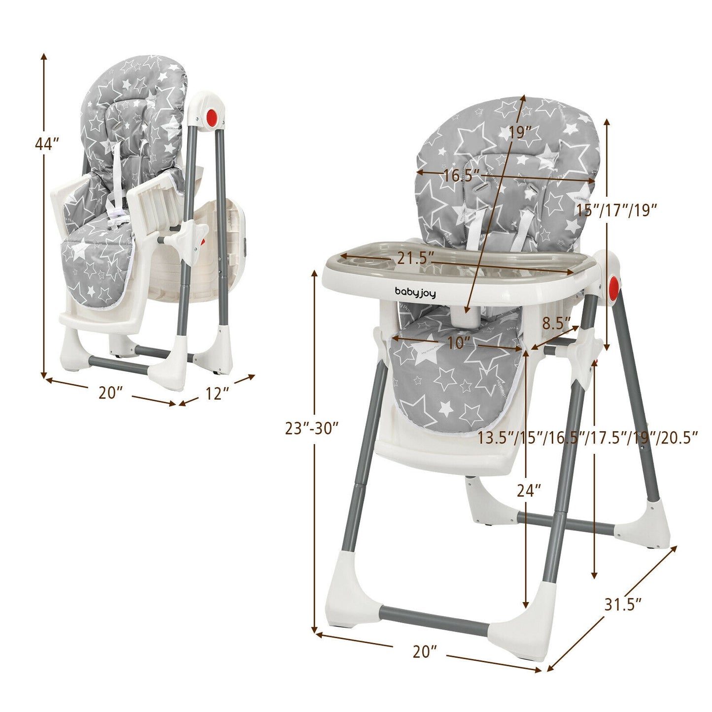 Folding Baby High Dining Chair with 6-Level Height Adjustment