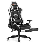 Massage Gaming Chair with Footrest-Blue - White