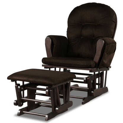 Wood Glider and Ottoman Set with Padded Armrests and Detachable Cushion-Pink - Brown