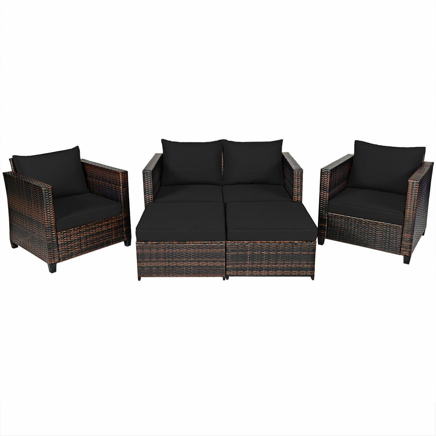 5 Pieces Patio Cushioned Rattan Furniture Set-Navy - Black
