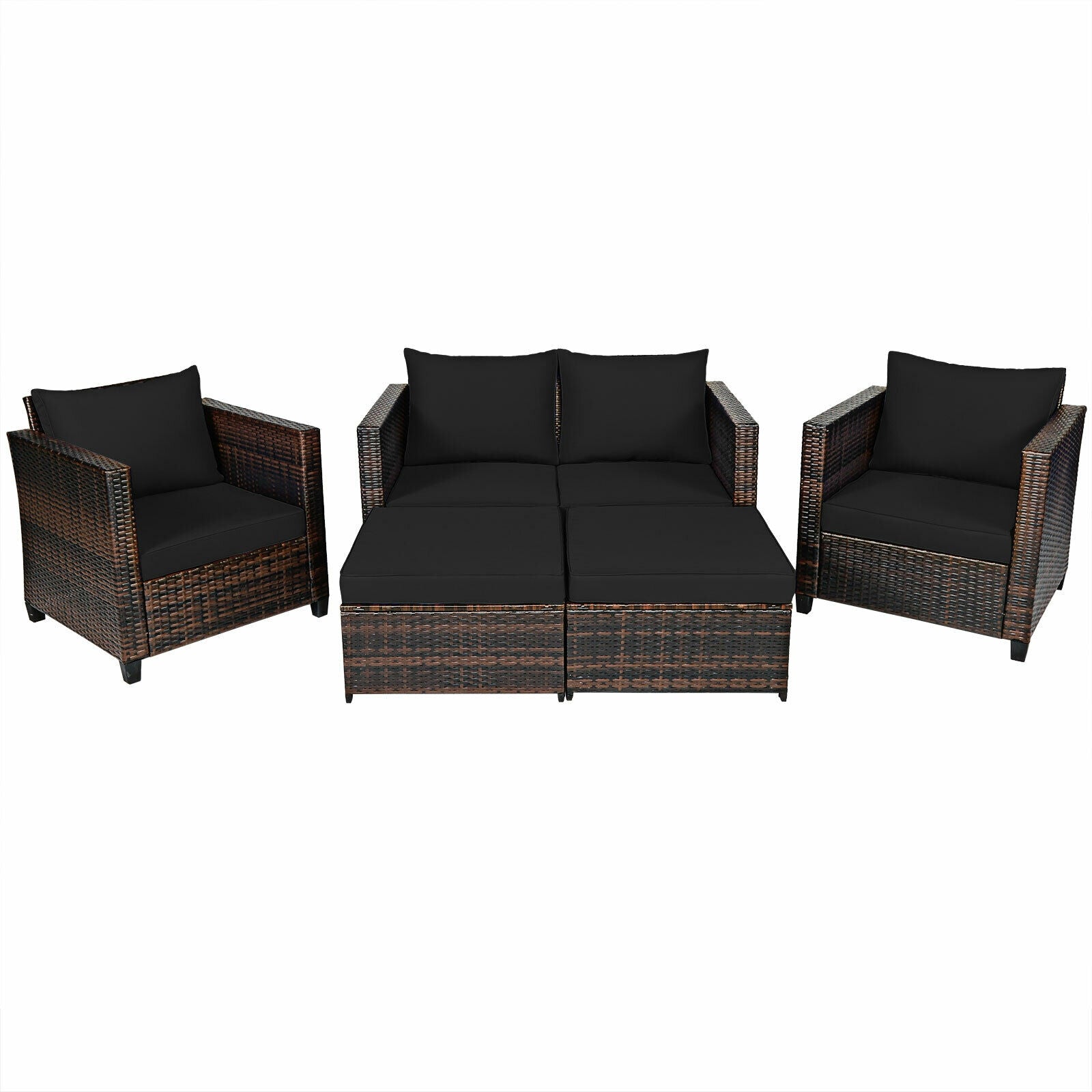 5 Pieces Patio Cushioned Rattan Furniture Set-Navy - Black