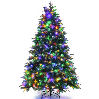 Pre-Lit Snowy Christmas Hinged Tree with Multi-Color Lights-7'