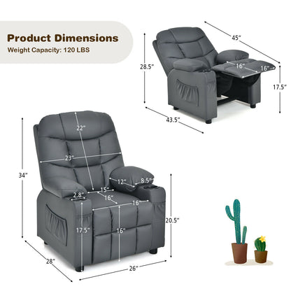 Kids Recliner Chair with Cup Holder and Footrest for Children-Black - Gray