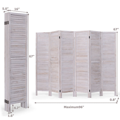 6 Panels Classic Venetian Wooden Slat Room Screen-White