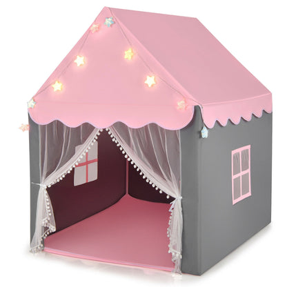 Kids Playhouse Tent with Star Lights and Mat-Beige - Pink