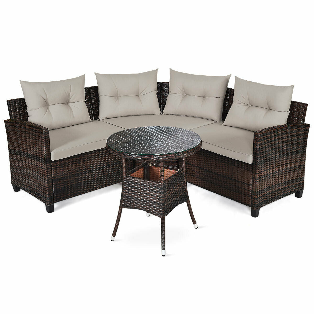 4 Pieces Outdoor Cushioned Rattan Furniture Set-Navy - Default