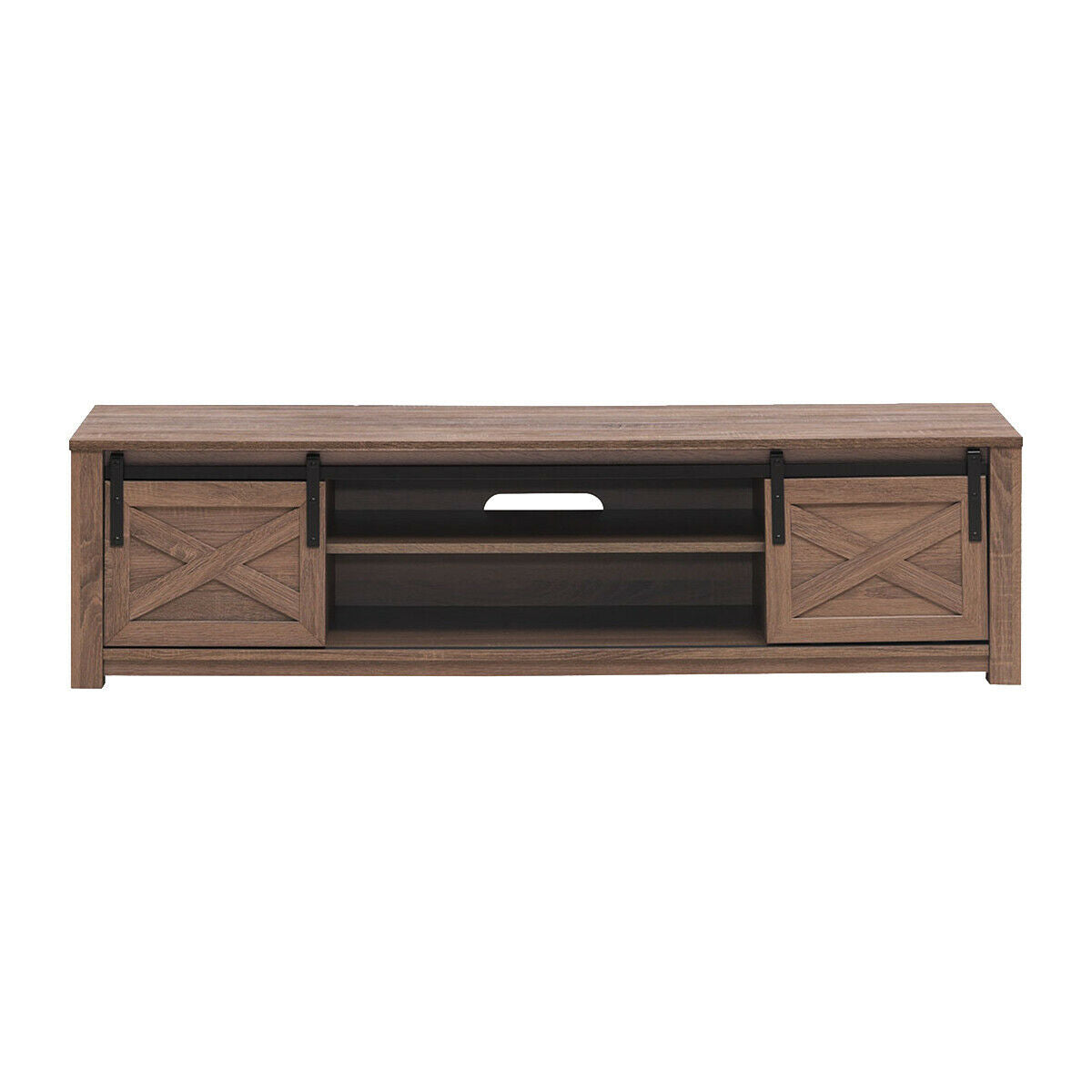 65 Inch Flat Sliding Barn Door TV Stand-Walnut