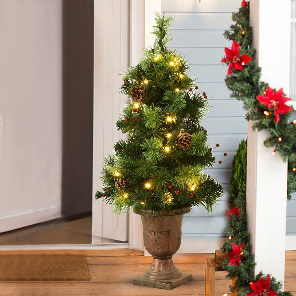 LED Christmas Tree with Red Berries Pine Cones-5ft