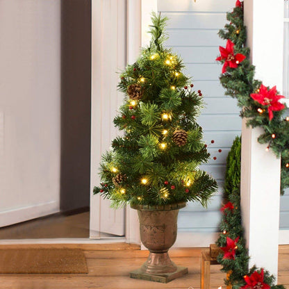 LED Christmas Tree with Red Berries Pine Cones-5ft