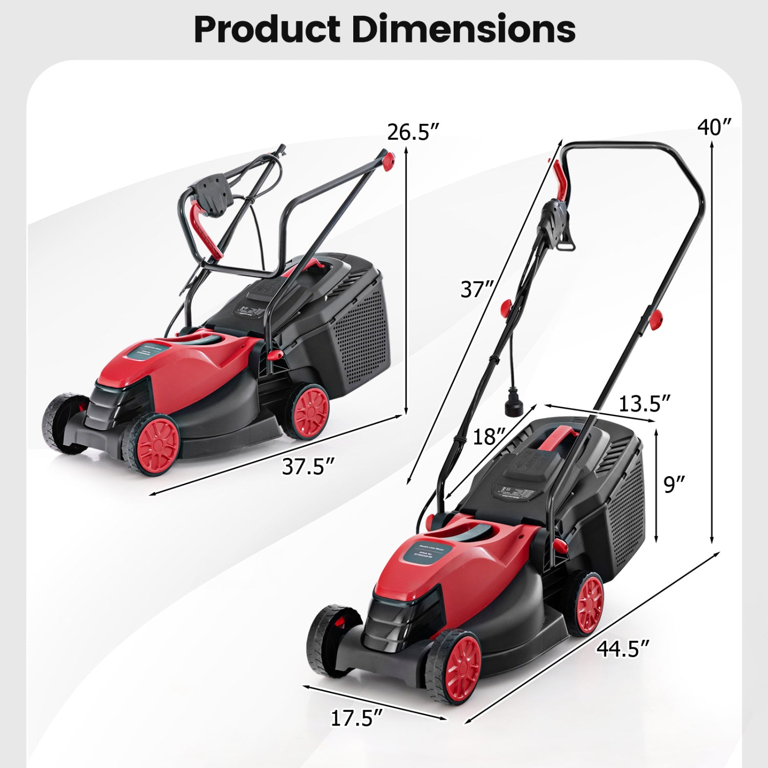 12-AMP 13.5 Inch Adjustable Electric Corded Lawn Mower with Collection Box-Red - Red
