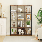 12-Cube Bookcase with 2 Anti-tipping Kits for Living Room-Rustic Brown