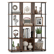 12-Cube Bookcase with 2 Anti-tipping Kits for Living Room-Rustic Brown