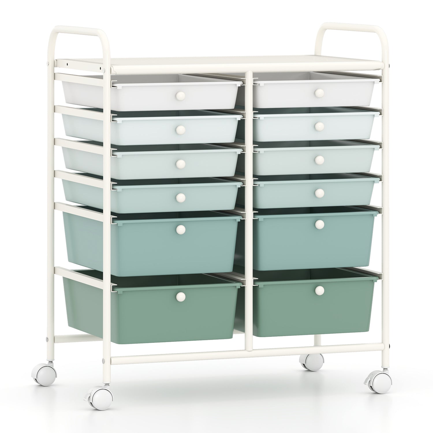 12 Drawers Rolling Cart Storage Scrapbook Paper Organizer Bins-Yellow - Green Gradient