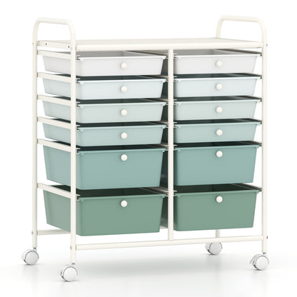 12 Drawers Rolling Cart Storage Scrapbook Paper Organizer Bins-Yellow - Green Gradient