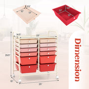 12-Drawer Rolling Storage Cart with Removable Drawers and Lockable Wheels-Pink