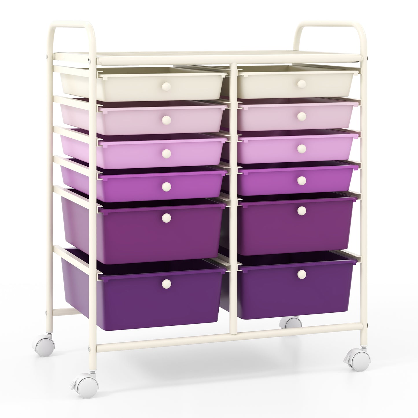 12 Drawers Rolling Cart Storage Scrapbook Paper Organizer Bins-Yellow - Purple