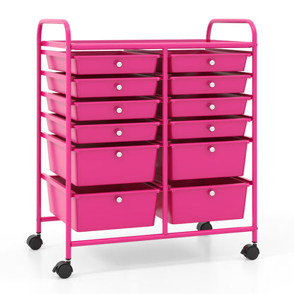 12 Drawers Rolling Cart Storage Scrapbook Paper Organizer Bins-Yellow - Rose Red