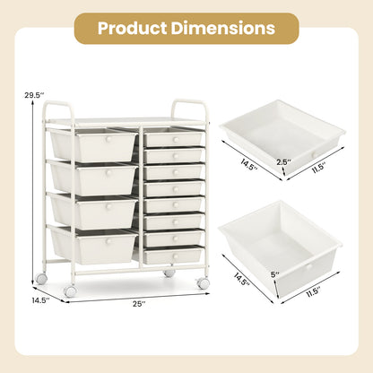 12-Drawer Utility Rolling Cart with Drawers Multi-Use Storage