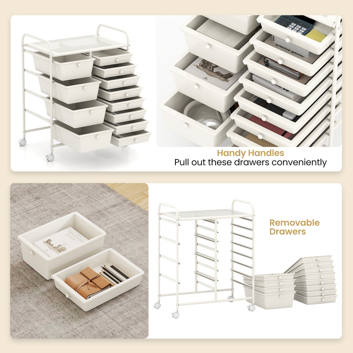 12-Drawer Utility Rolling Cart with Drawers Multi-Use Storage